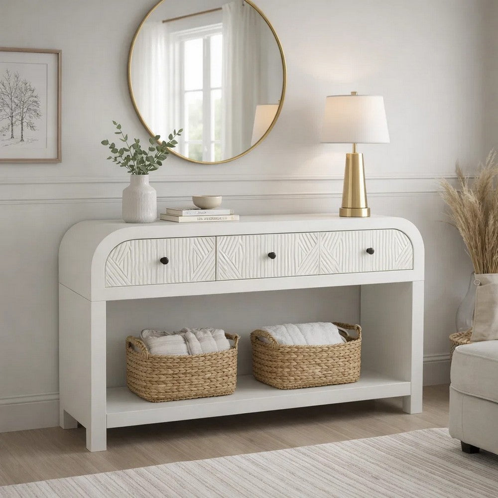 Jack Console Table | White Wood | 3 Drawers & Bottom Shelf | 47"