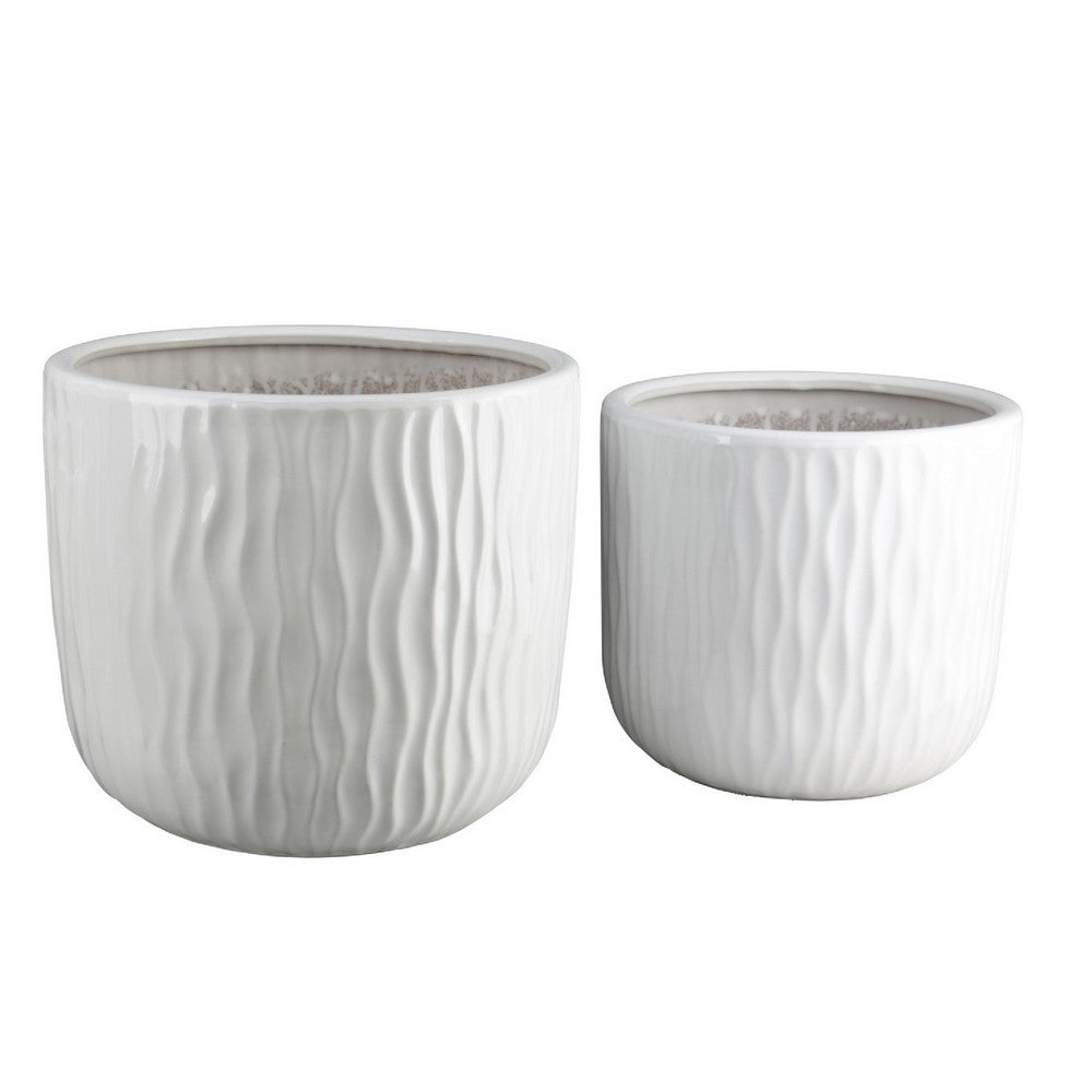 Kena Planter Set of 3 | White Ceramic | Wave Texture Indoor | 13 10 8"