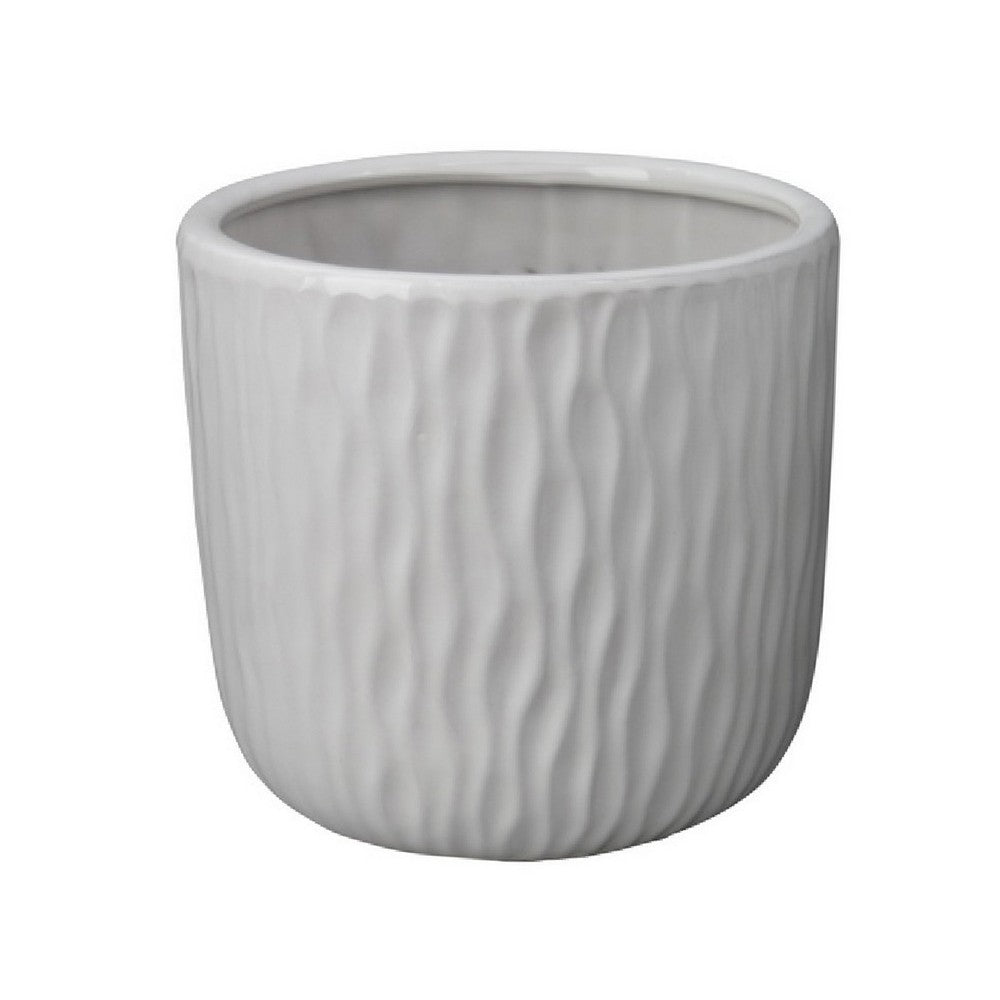 Kena Planter Set of 3 | White Ceramic | Wave Texture Indoor | 13 10 8"