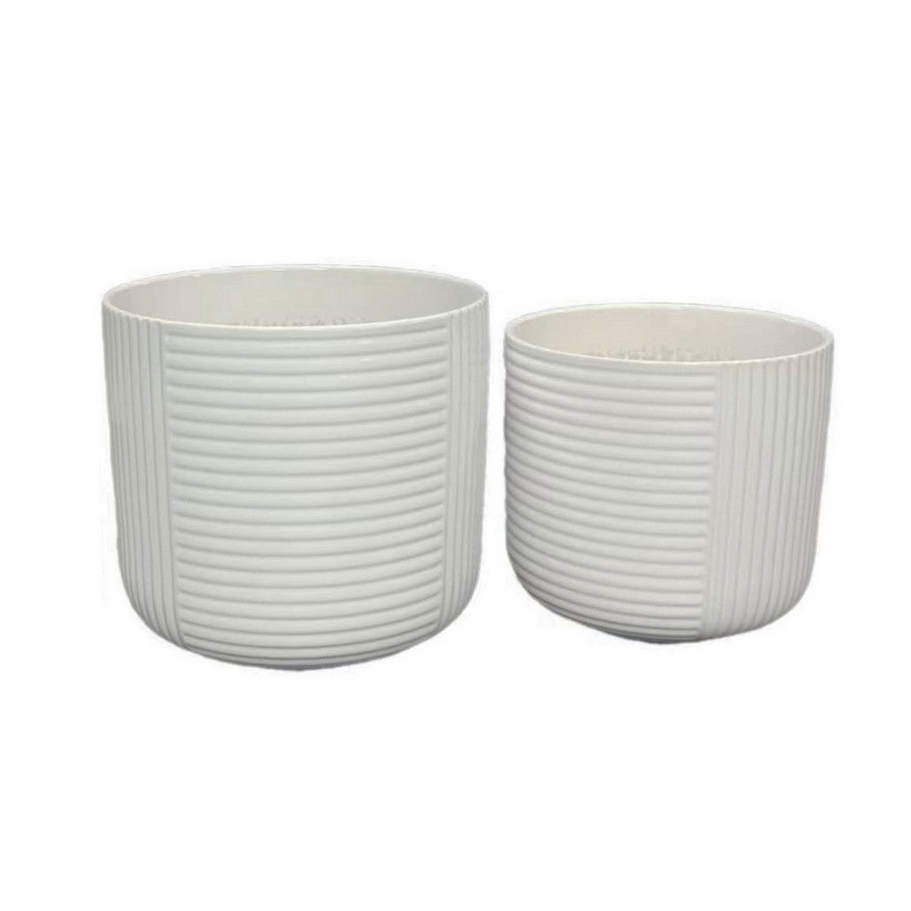 Kena Planter Set of 3 | White Ceramic | Ribbed Texture Pots | 12 10 8"