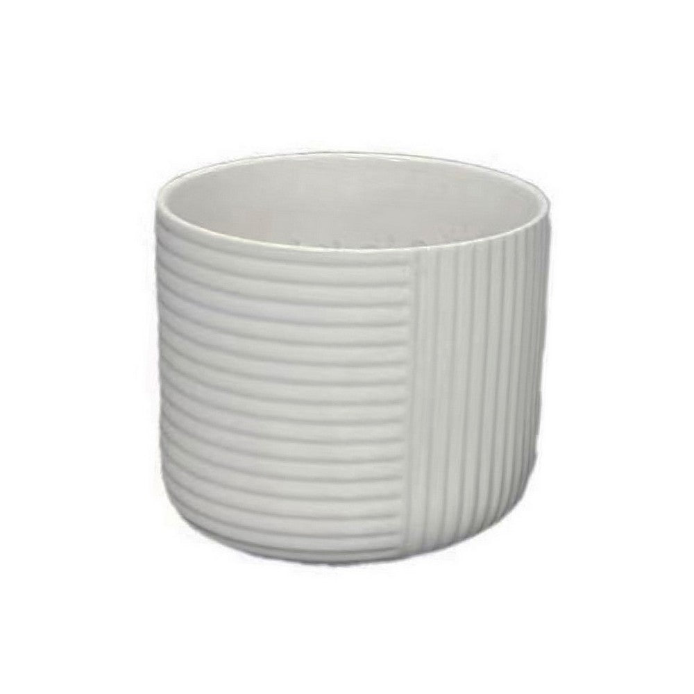 Kena Planter Set of 3 | White Ceramic | Ribbed Texture Pots | 12 10 8"