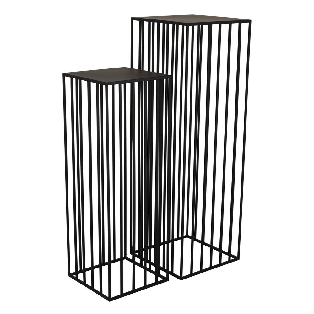Accent Plant Stand Set of 2 | Black Metal Open Frame | 42 & 34"