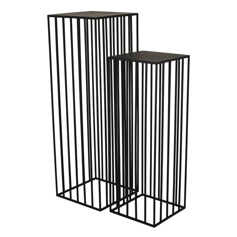 Accent Plant Stand Set of 2 | Black Metal Open Frame | 42 & 34"