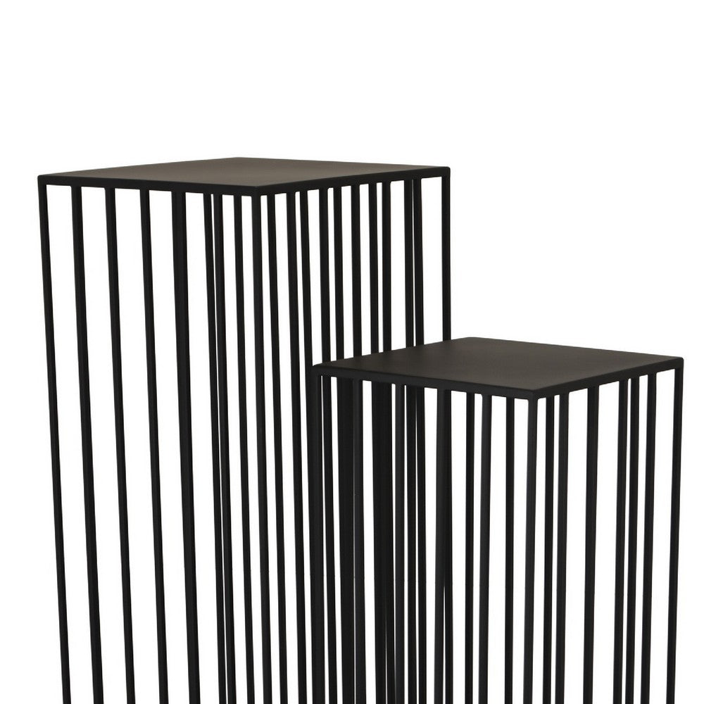 Accent Plant Stand Set of 2 | Black Metal Open Frame | 42 & 34"