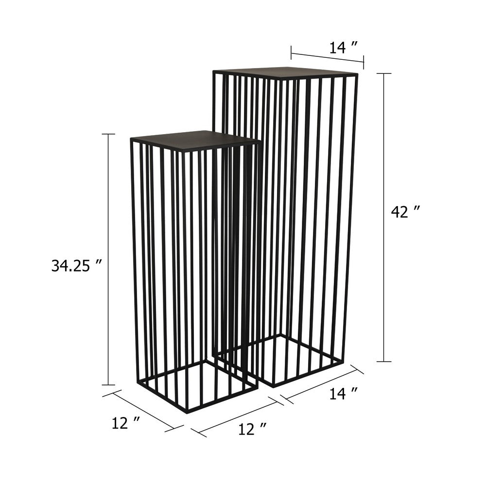 Accent Plant Stand Set of 2 | Black Metal Open Frame | 42 & 34"