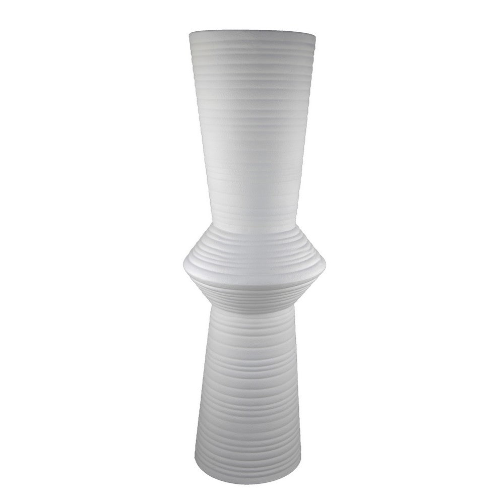 Milana Hourglass Vase | White Metal | Modern Textured Tall Floor Vase | 34"