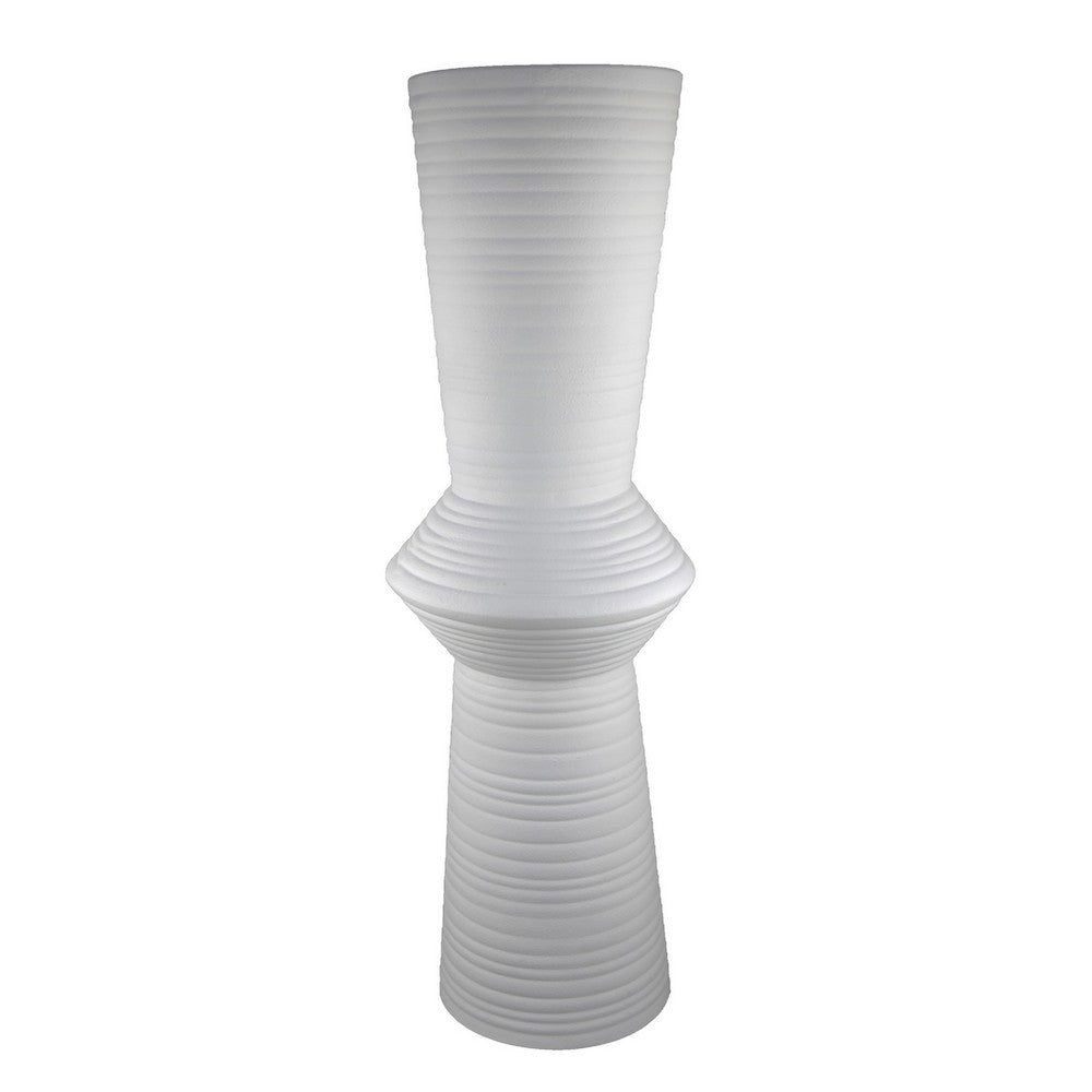 Milana Hourglass Vase | White Metal | Modern Textured Tall Floor Vase | 34"