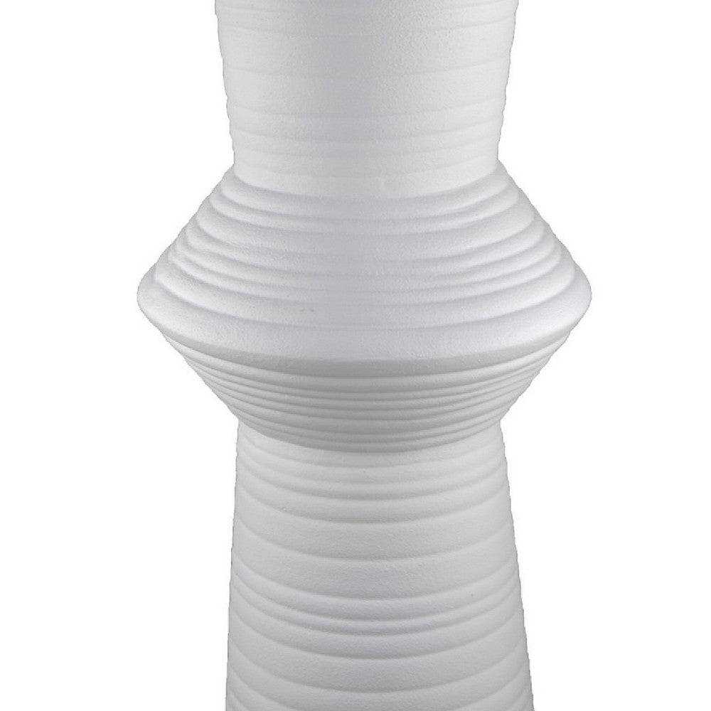 Milana Hourglass Vase | White Metal | Modern Textured Tall Floor Vase | 34"