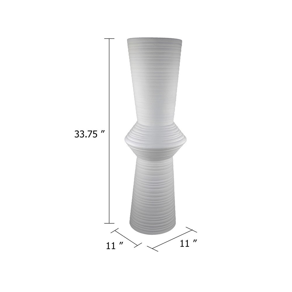 Milana Hourglass Vase | White Metal | Modern Textured Tall Floor Vase | 34"
