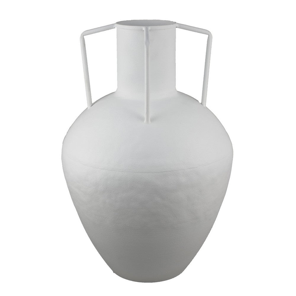Textured Amphora Style Vase | White Metal w Dual Handles | 19"