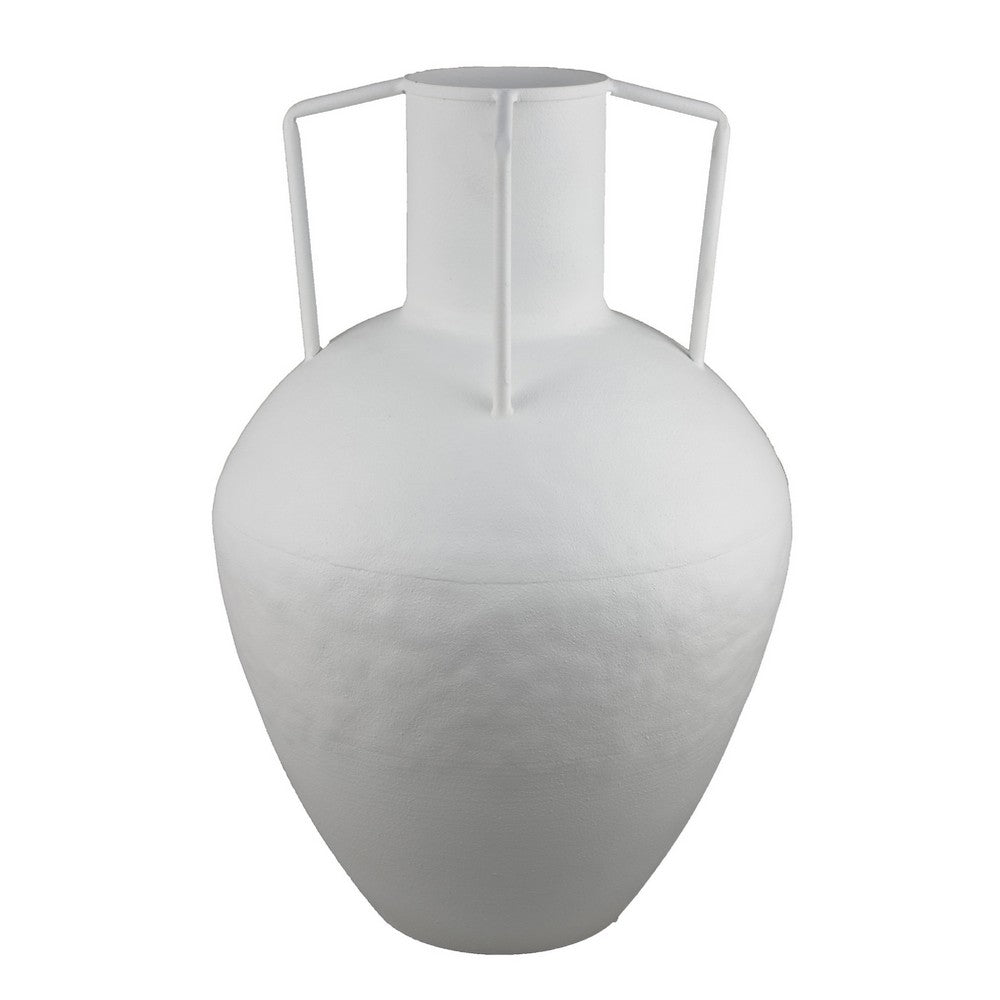 Textured Amphora Style Vase | White Metal w Dual Handles | 19"