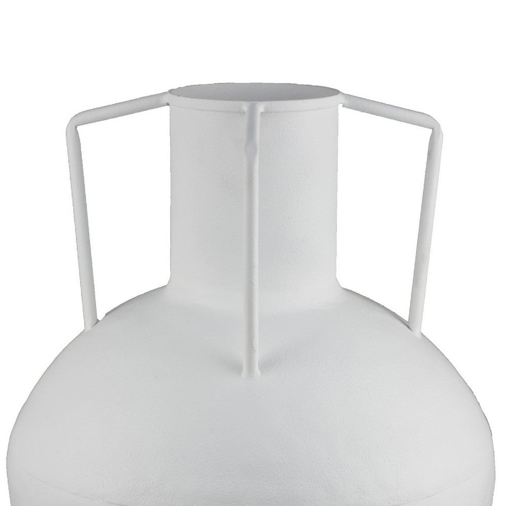 Textured Amphora Style Vase | White Metal w Dual Handles | 19"