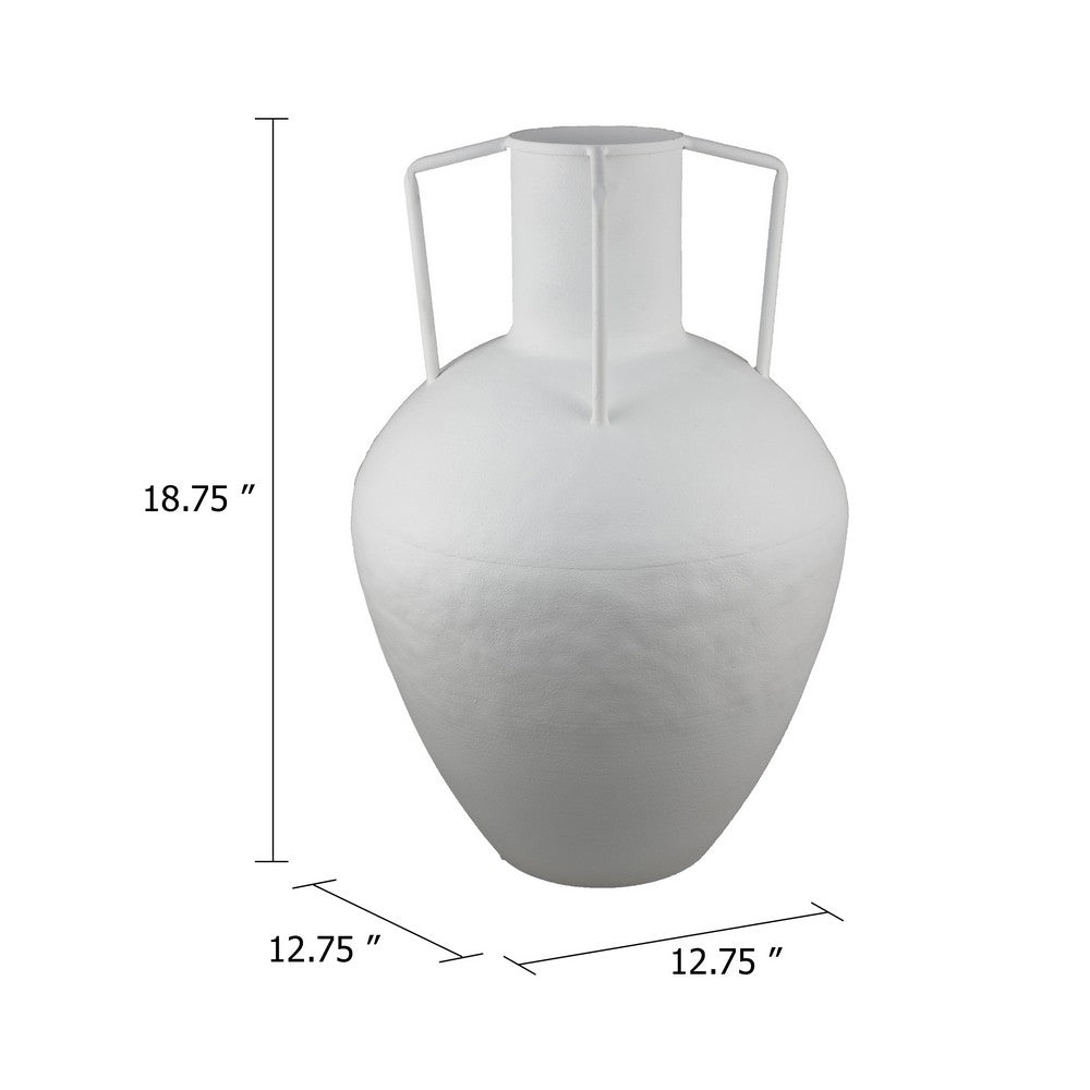 Textured Amphora Style Vase | White Metal w Dual Handles | 19"