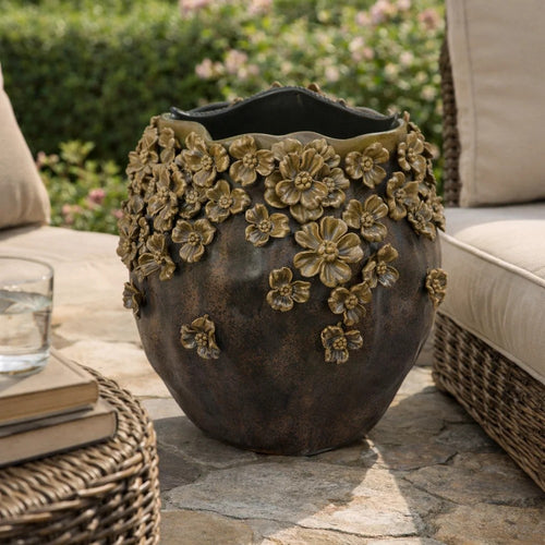Siya Decorative Vase | Brown Ceramic | Rustic Round Floral Design | 13"