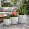 Planter Set of 3 | White Resin | Smooth Round Dotted Texture | 15 12 10"