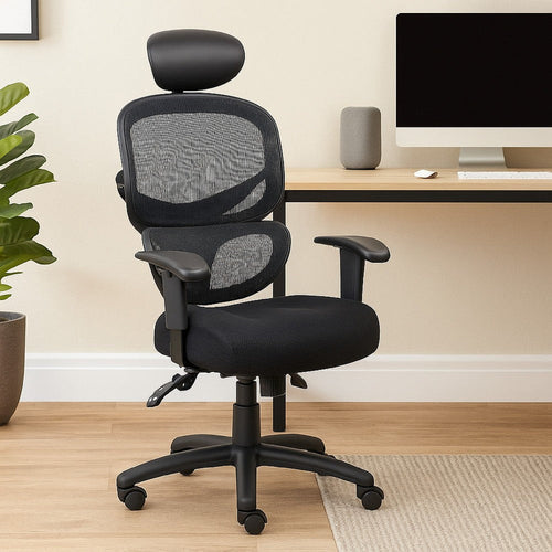 Samy Multi-Function Task Chair | Headrest | Black Mesh | SereneSoft Padding BM344436
