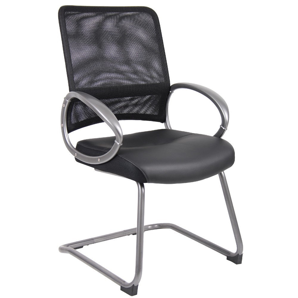 Toi Guest Armchair | Black Mesh | Faux Leather | Pewter Cantilever Base BM344439