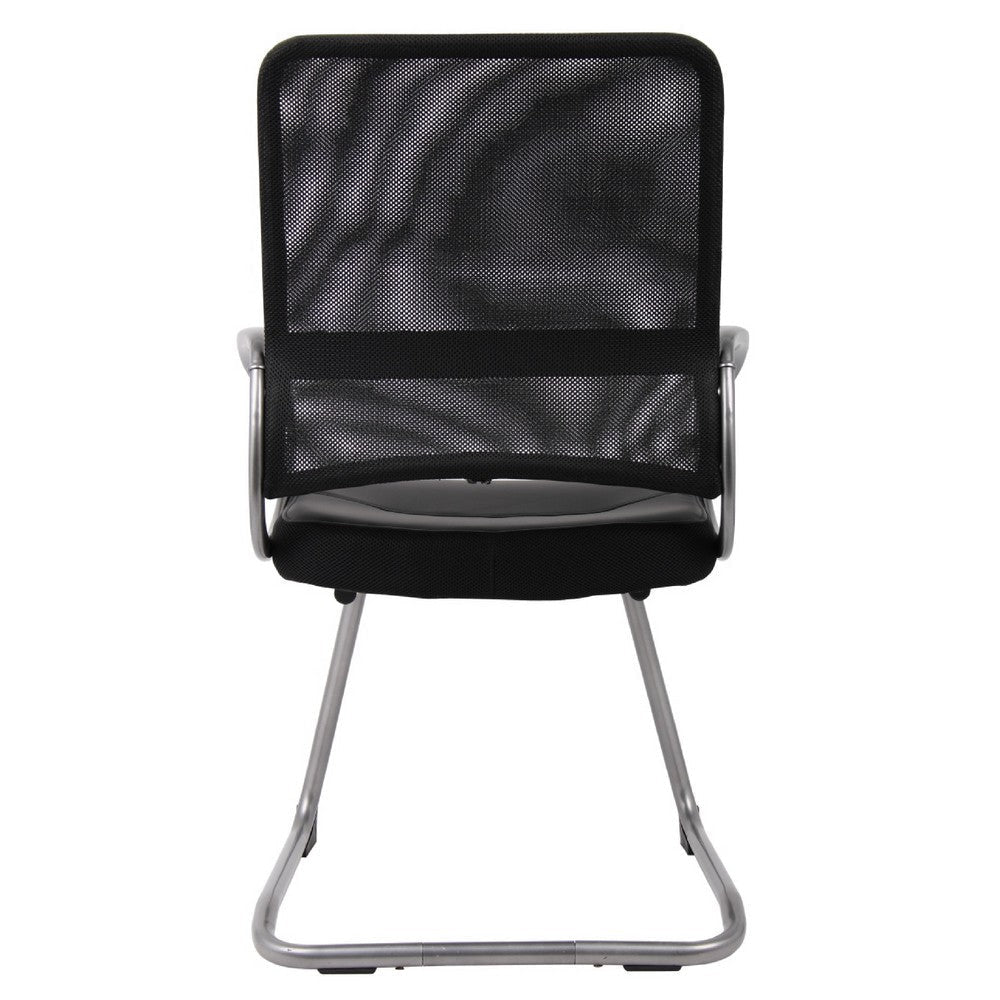Toi Guest Armchair | Black Mesh | Faux Leather | Pewter Cantilever Base BM344439