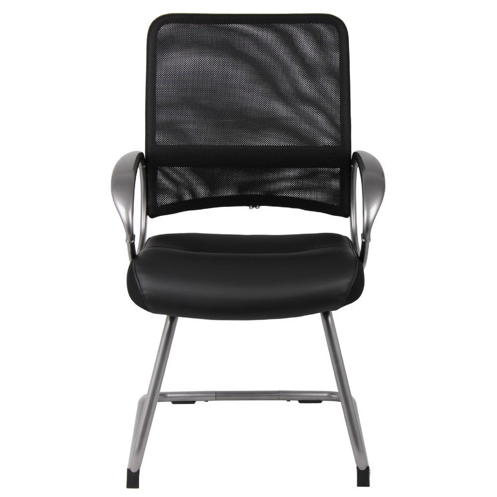 Toi Guest Armchair | Black Mesh | Faux Leather | Pewter Cantilever Base BM344439