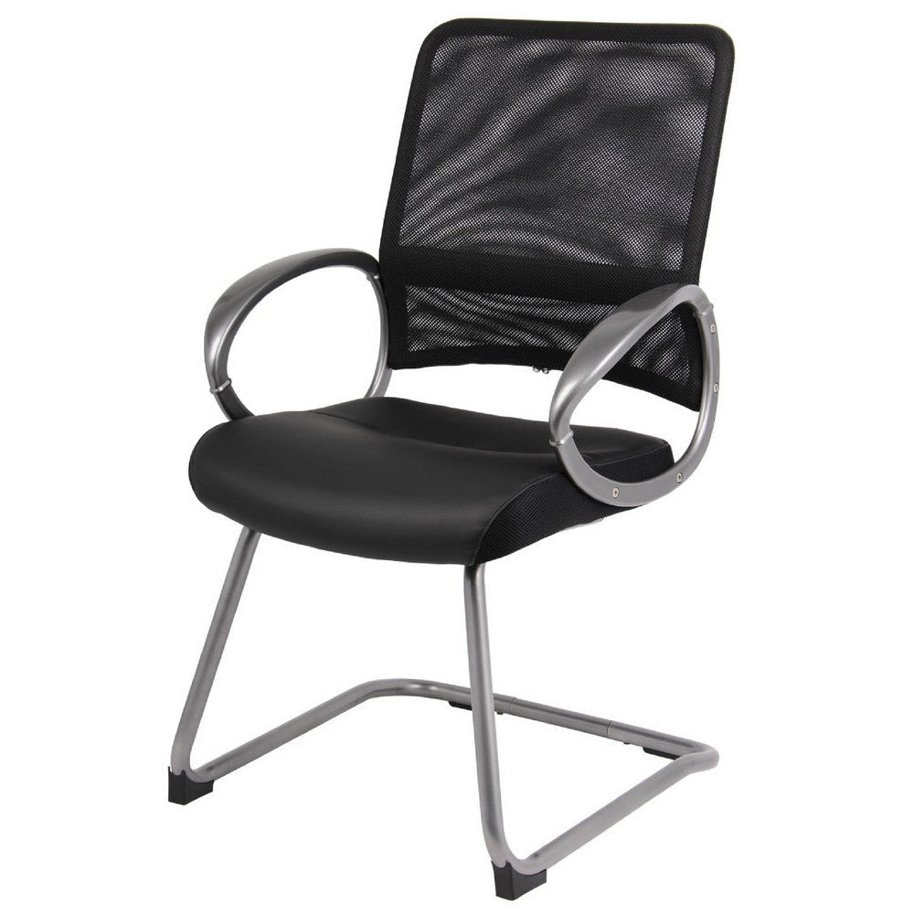 Toi Guest Armchair | Black Mesh | Faux Leather | Pewter Cantilever Base BM344439