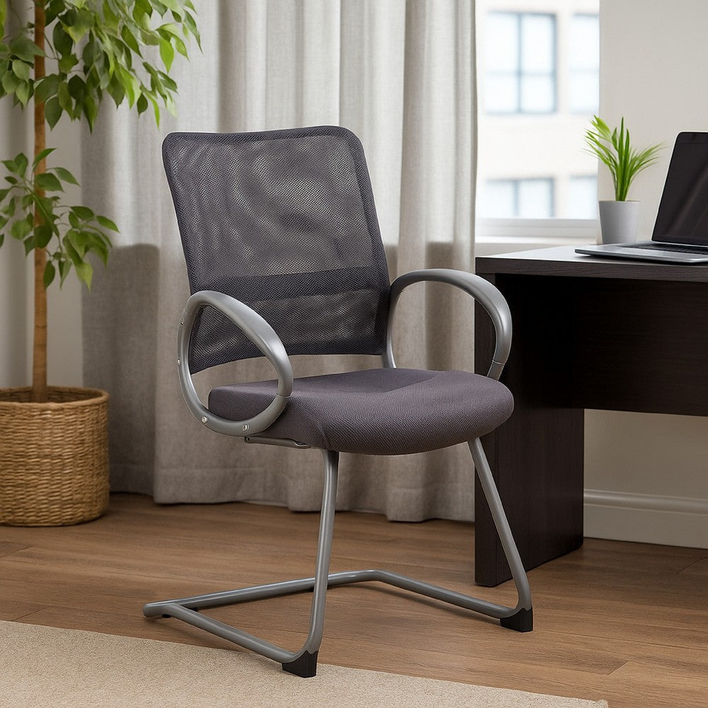 Toi Guest Armchair | Charcoal Gray Mesh | Pewter Cantilever Frame