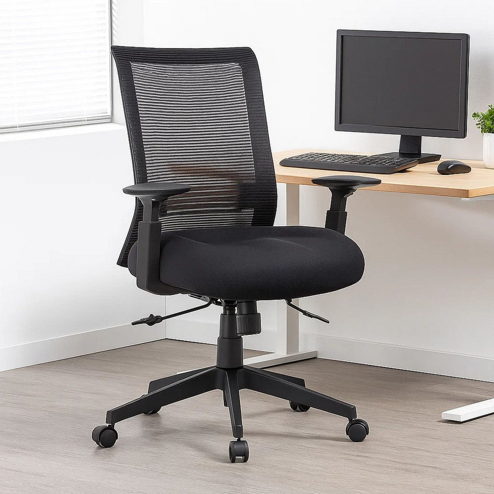 Rolling Task Chair | Black Mesh | Foam Padded Built-in Seat Slider