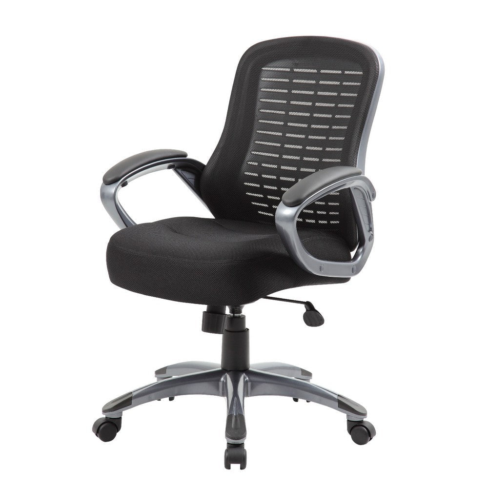 Rolling High Back Office Chair | Black Mesh & Vinyl | Lumbar Support BM344453