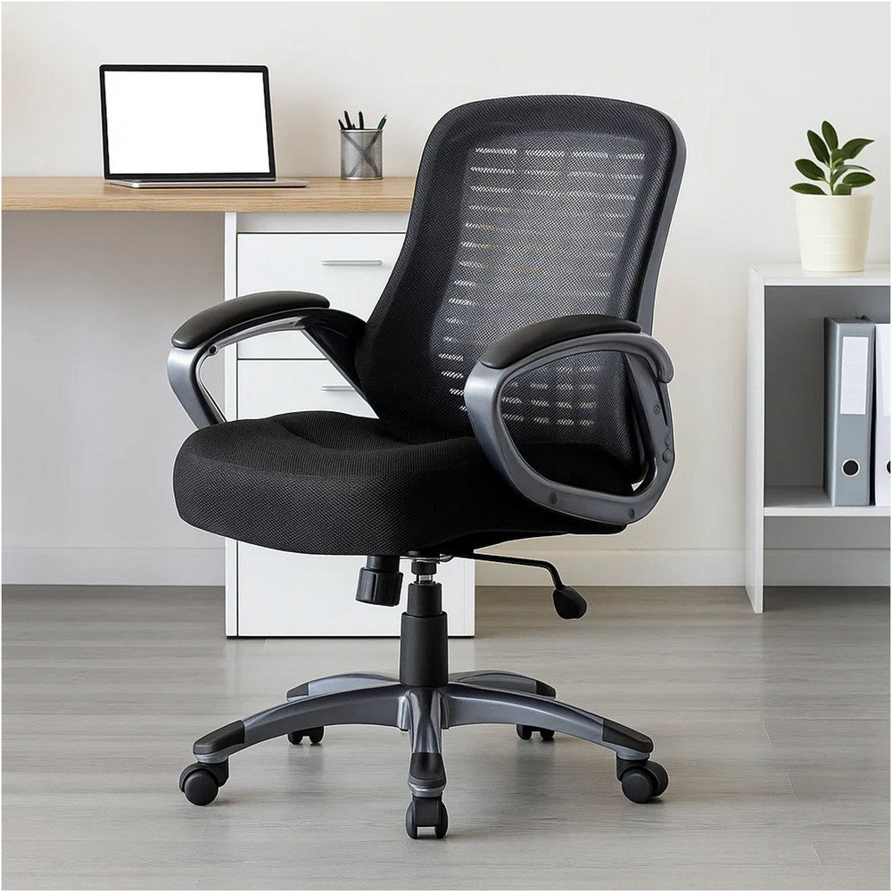 Rolling High Back Office Chair | Black Mesh & Vinyl | Lumbar Support BM344453