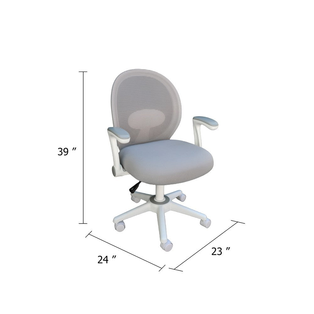 Rolling Task Chair w Flip Arms | Grey Mesh | Fabric Seat | White BM344454