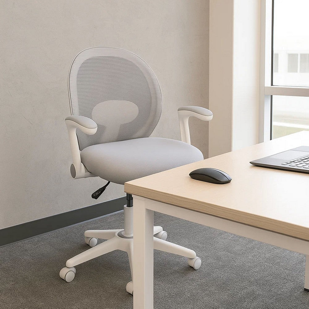 Rolling Task Chair w Flip Arms | Grey Mesh | Fabric Seat | White BM344454