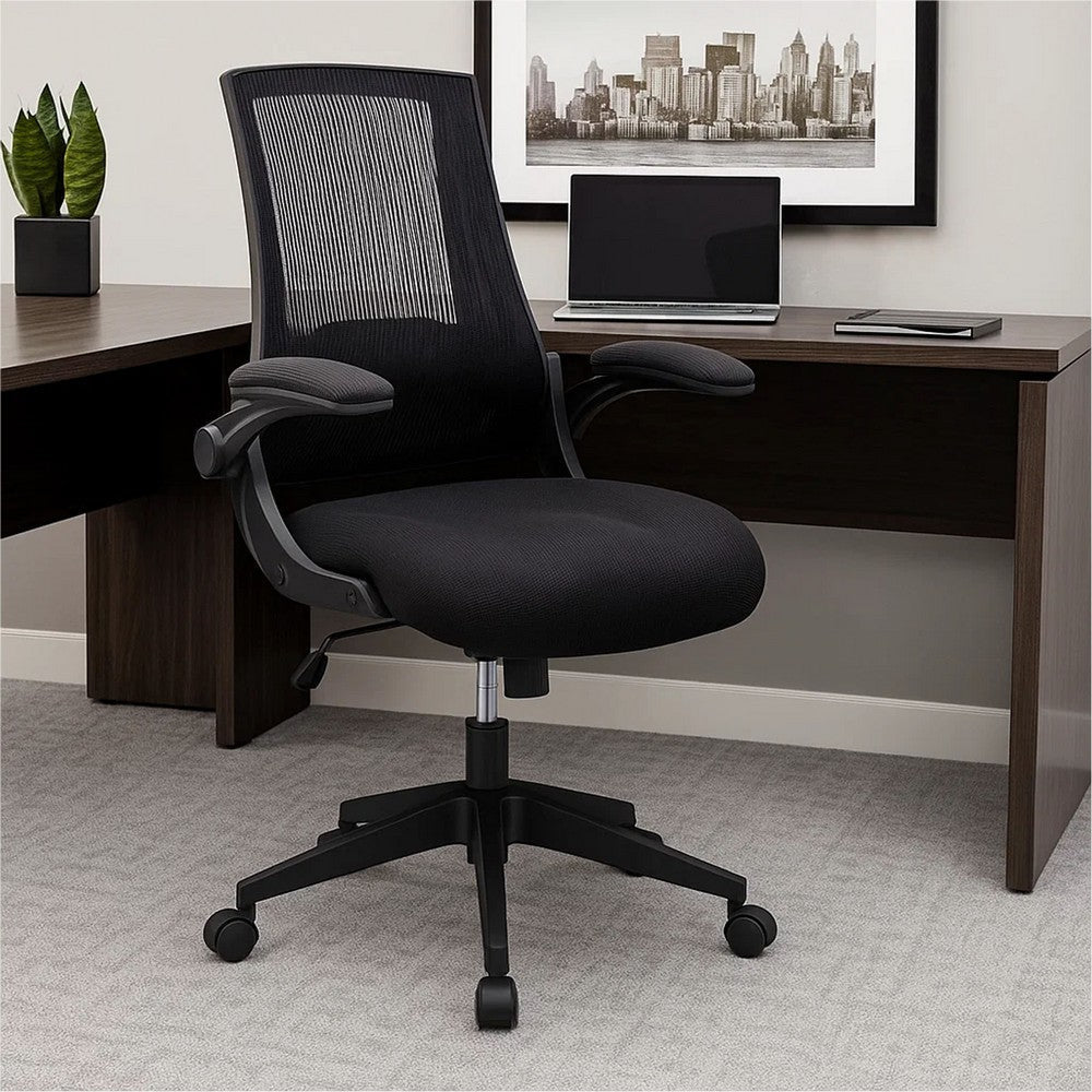 Rolling Task Chair w Flip Arms | Black Mesh | Spring Tilt Mechanism BM344455