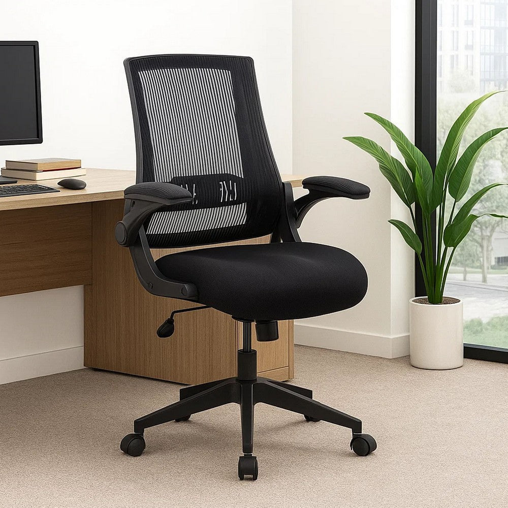 Rolling Task Chair w Flip Arms | Black Mesh | Spring Tilt Mechanism BM344455