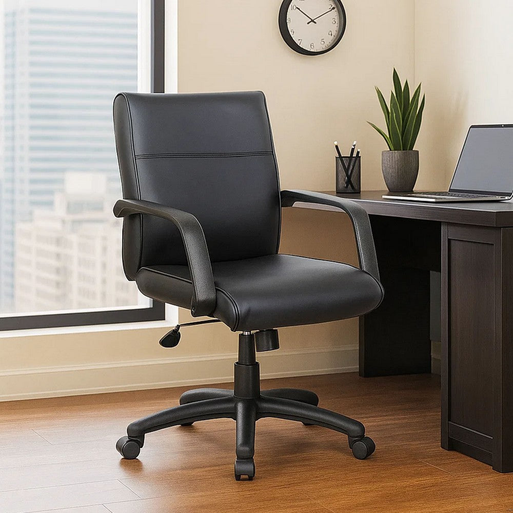 Rolling Executive Armchair | Black Faux Leather | Lumbar Support | Swivel BM344456