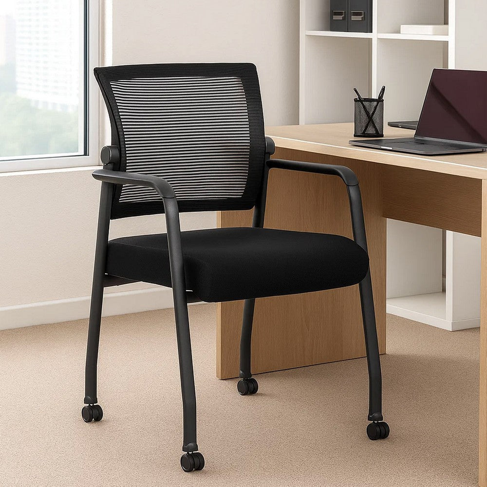 Akon Guest Armchair | Black Mesh | Steel Frame | Smooth-Roll Casters BM344458