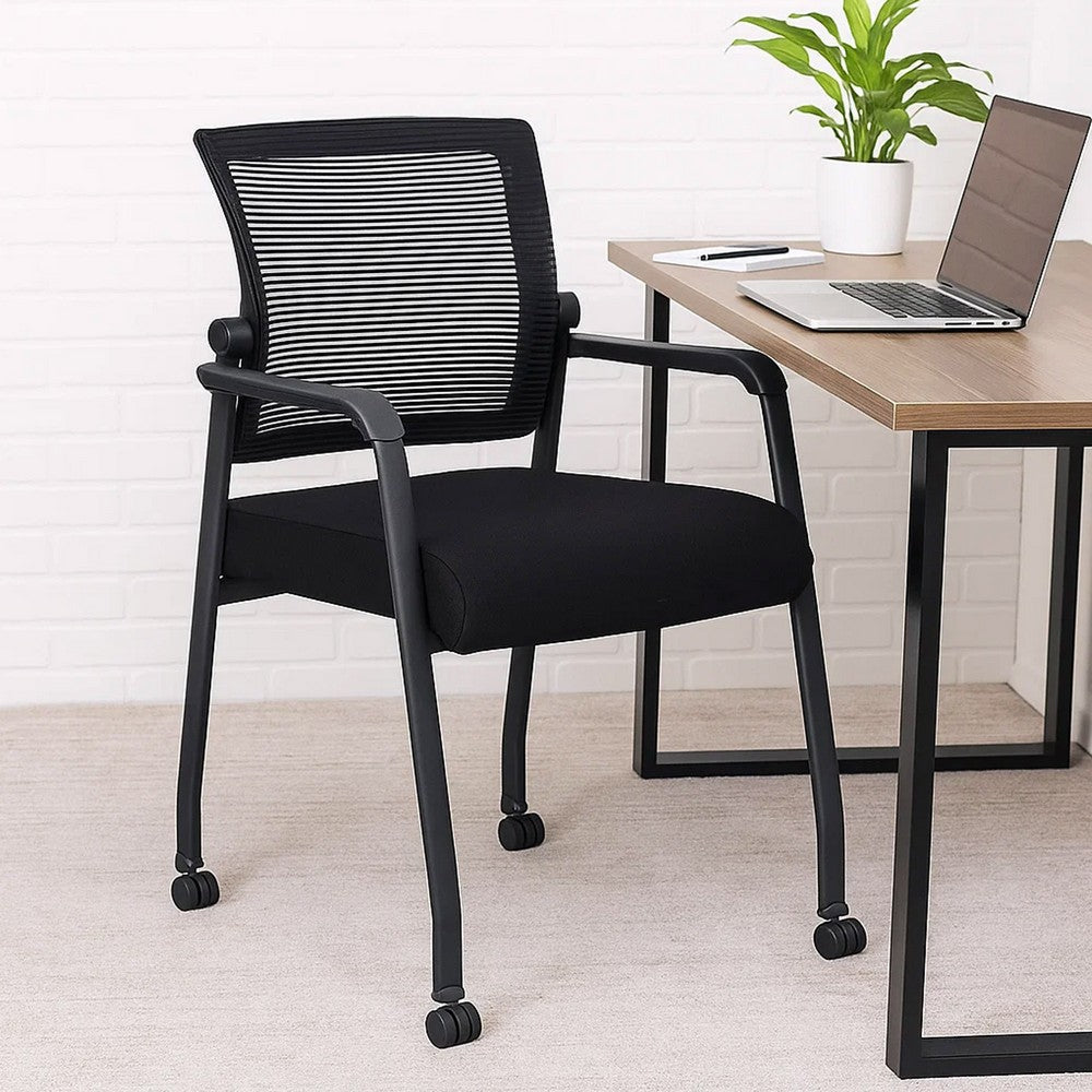 Akon Guest Armchair | Black Mesh | Steel Frame | Smooth-Roll Casters