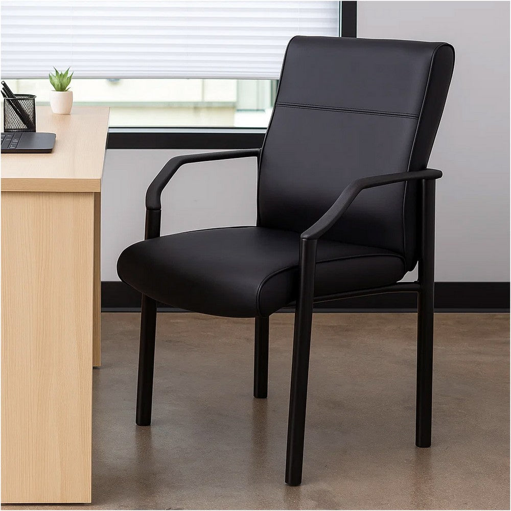 Guest Armchair | Black Faux Leather | Steel Frame | Anti-Wobble Glides BM344459