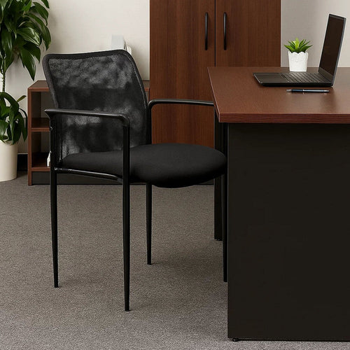 Vayu Guest Armchair | Black Mesh | Steel Frame | Stackable up to Four BM344460