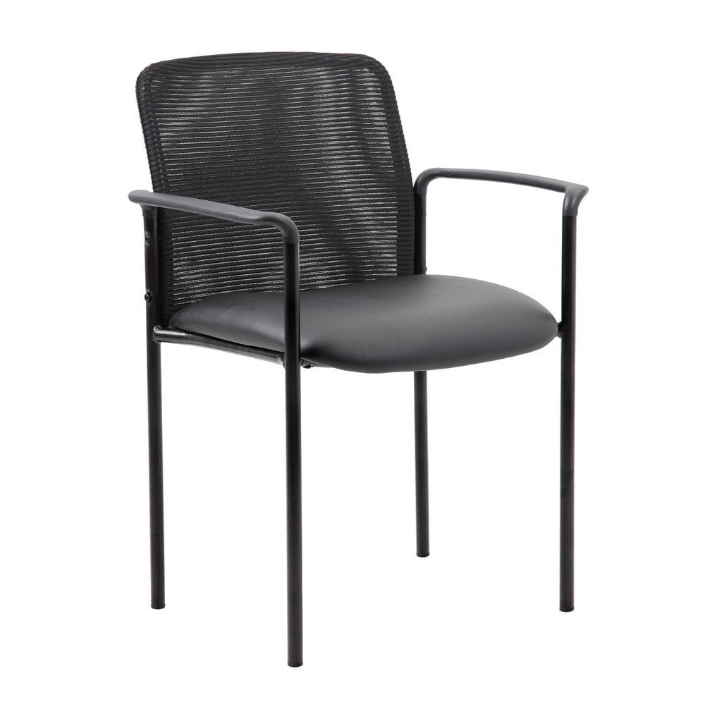 Vayu Guest Armchair | Black Mesh & Vinyl | Stackable Steel Frame BM344461