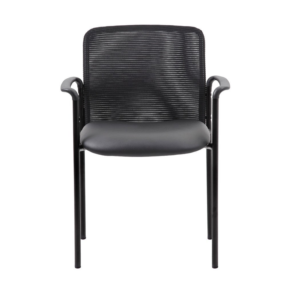 Vayu Guest Armchair | Black Mesh & Vinyl | Stackable Steel Frame BM344461