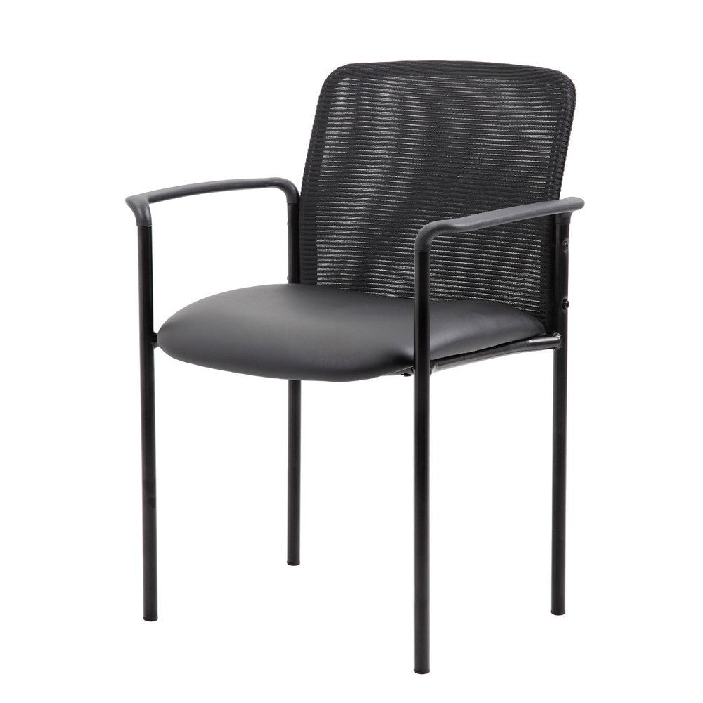 Vayu Guest Armchair | Black Mesh & Vinyl | Stackable Steel Frame BM344461