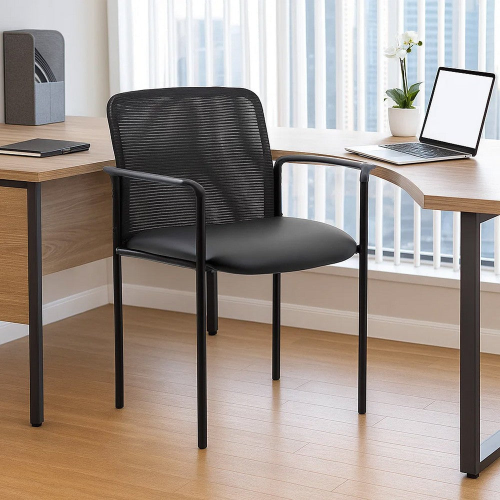 Vayu Guest Armchair | Black Mesh & Vinyl | Stackable Steel Frame