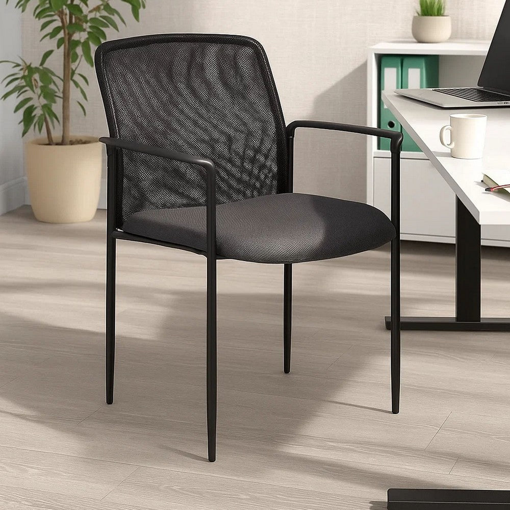 Vayu Stackable Guest Armchair | Gray Mesh | Steel Frame Fixed Arms BM344462