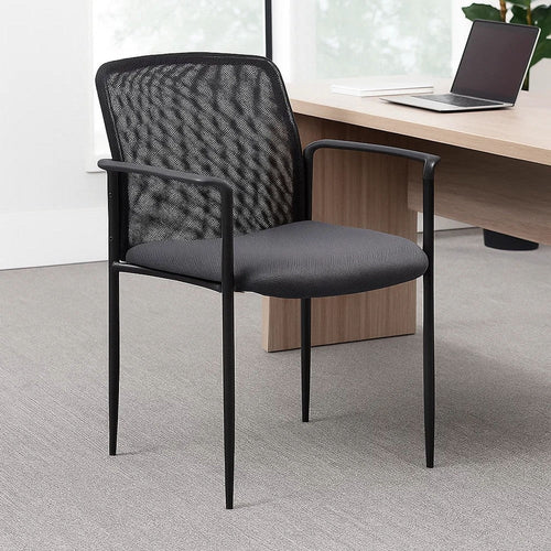 Vayu Stackable Guest Armchair | Gray Mesh | Steel Frame Fixed Arms BM344462