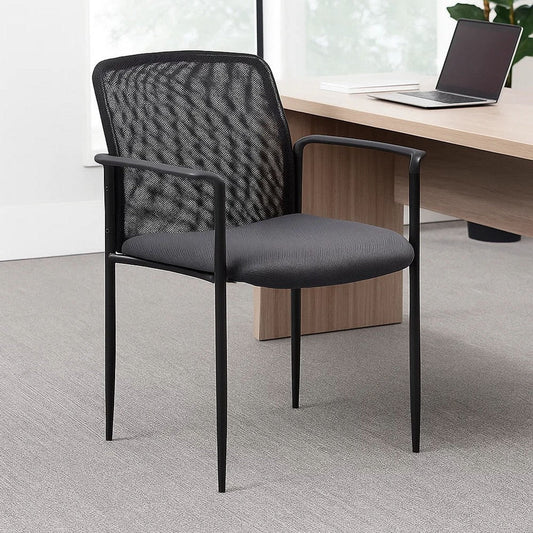 Vayu Stackable Guest Armchair | Gray Mesh | Steel Frame Fixed Arms BM344462