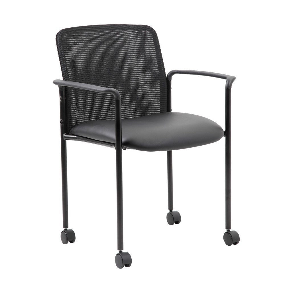 Vayu Stackable Guest Chair w Caster Wheels | Black Mesh & Caressoft Vinyl BM344463