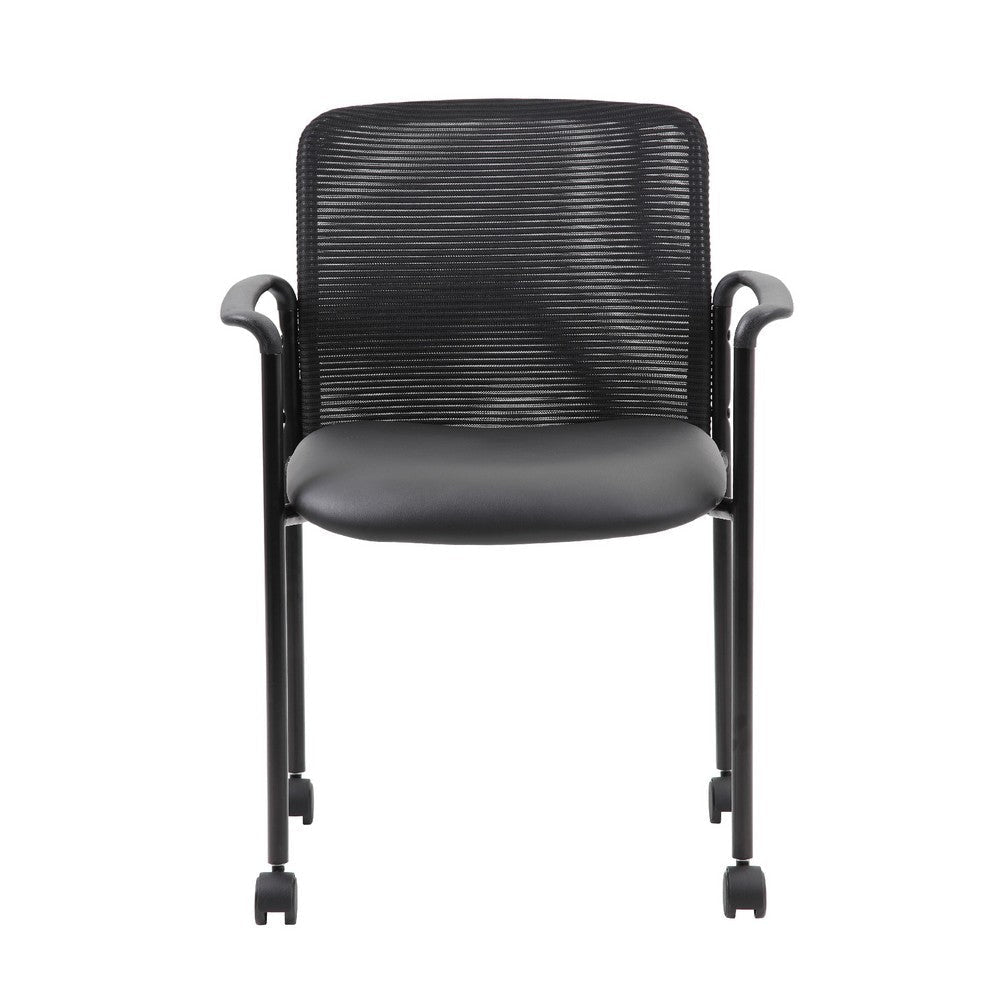 Vayu Stackable Guest Chair w Caster Wheels | Black Mesh & Caressoft Vinyl BM344463