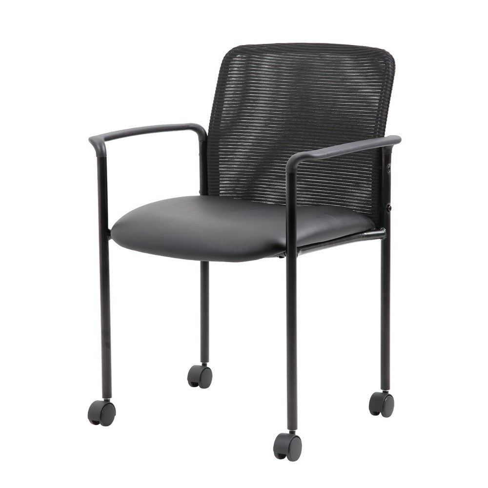 Vayu Stackable Guest Chair w Caster Wheels | Black Mesh & Caressoft Vinyl BM344463
