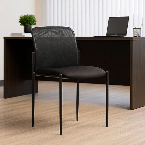 Vayu Stackable Guest Chair | Black Mesh | Soft Crepe Fabric BM344464