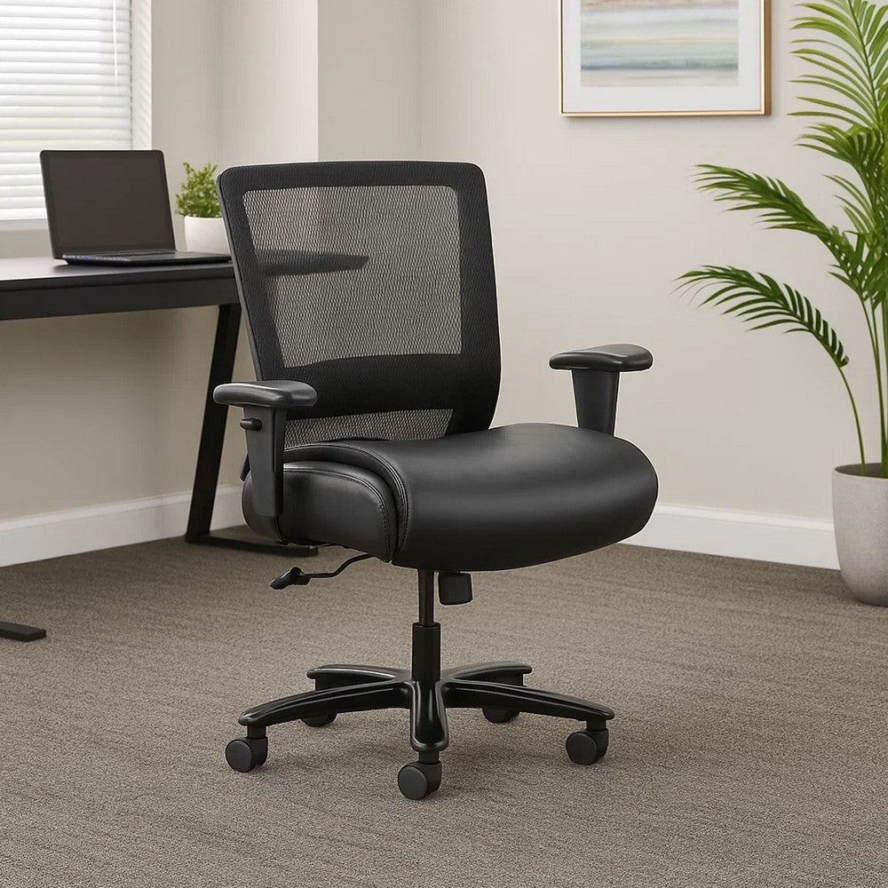 Heavy Duty Office Chair | Black Mesh & Faux Leather | 400lbs Capacity BM344469