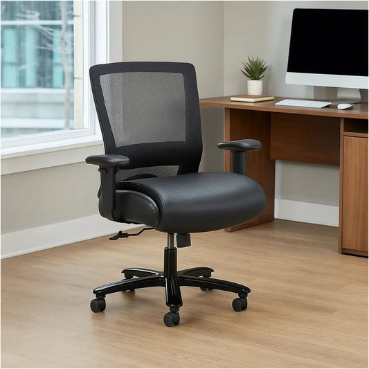 Heavy Duty Office Chair | Black Mesh & Faux Leather | 400lbs Capacity BM344469